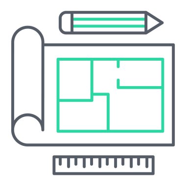 İnşaat, bina, bina planı, mimari, plan, araç, düzenlenebilir satır simgesi. vektör sembolü