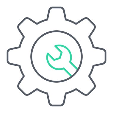 dişli vektör simgesi. biçim düz çizgi sembolü, yuvarlak açılar, beyaz arkaplan.