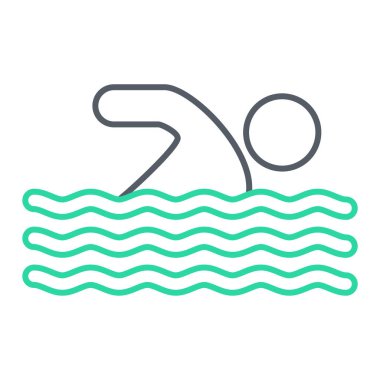 Yüzme havuzu ikonu vektörü. Ana hatlı yüzücü işareti. izole edilmiş sınır sembolü çizimi