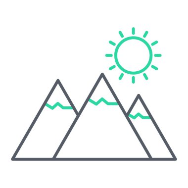 Beyaz arkaplanda izole edilmiş dağ simgesi, vektör illüstrasyonu