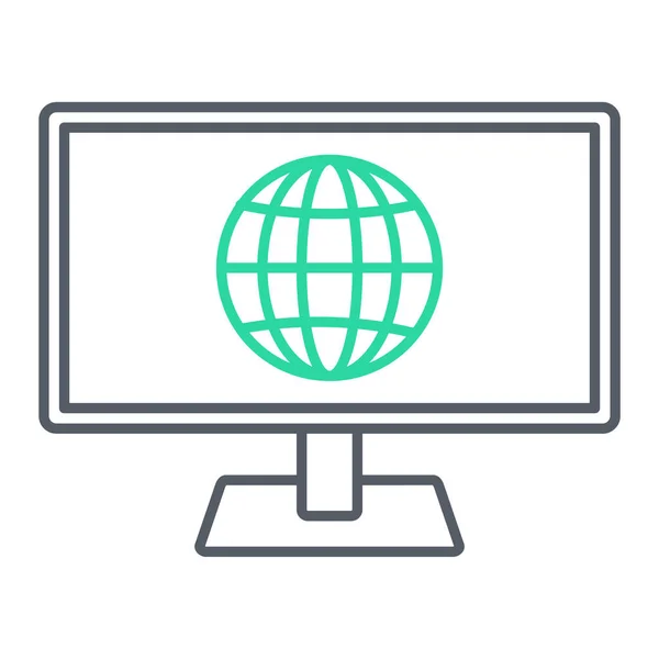 Monitor Met Globe Icoon Vectorillustratie — Stockvector
