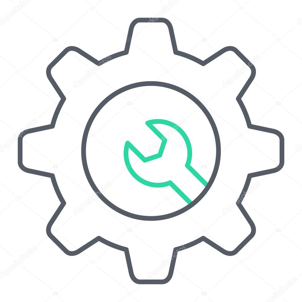 gear vector icon. style is contour flat line symbol, rounded angles, white background.