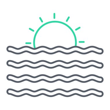 Deniz ve sahil ikonu. Ağ için güneş vektör sembolünün özet çizimi