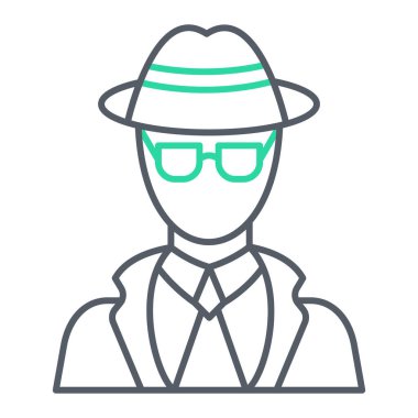 Gözlük takan adam. Beyaz arkaplanda izole edilmiş web tasarımı için hacker vektör simgelerinin basit çizimi