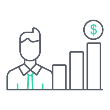 Grafik çizgisi simgesi olan işadamı, konsept illüstrasyon, taslak sembol, vektör işareti, doğrusal mavi.