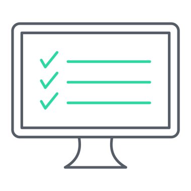 İşaretleme simgesi olan monitör. Bilgisayar vektörünün özet çizimi ve satır biçimi