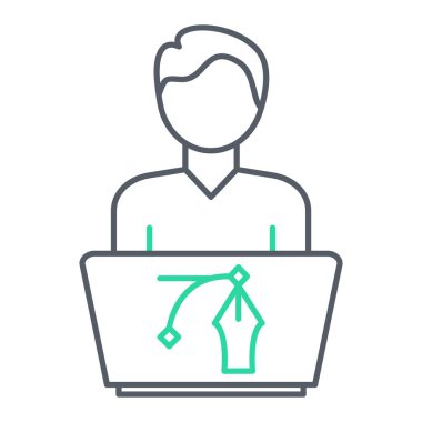 Dizüstü bilgisayarı olan bir adamın vektör çizimi