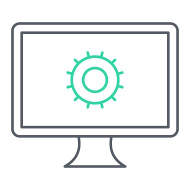 Güneş ikonlu bilgisayar monitörü. vektör illüstrasyonu