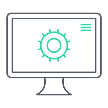 Güneş ikonlu bilgisayar monitörü. vektör illüstrasyonu