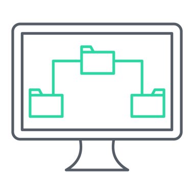Veri depolama ve bilgi vektörü illüstrasyonuna sahip bilgisayar monitörü