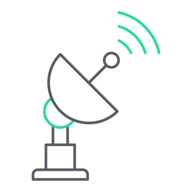 uydu anten simgesi. Ana hatlı kablosuz anten vektör çizimi. Beyaz arkaplanda izole edilmiş sınır