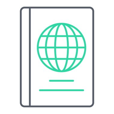 Beyaz arkaplan çizimi üzerine izole edilmiş düz biçimli biyometrik simgeye sahip pasaport