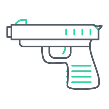 Silah ikonu. Ana hatlı tabanca vektör çizimi sembolü ve web tasarımı. düzenlenebilir vuruş