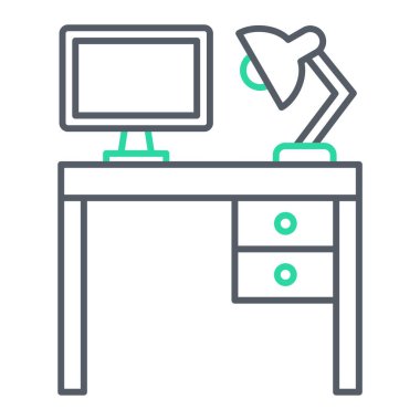 Masa ve tablo vektör illüstrasyon tasarımlı bilgisayar odası