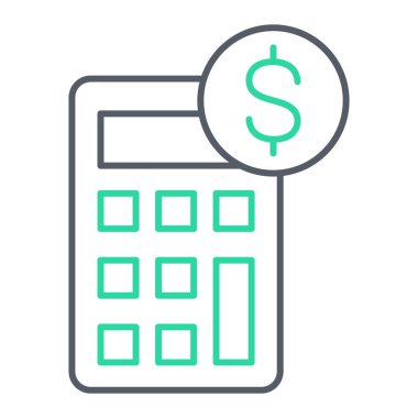 Dolar sembolü vektörlü hesap makinesi. İnce çizgi işareti. izole edilmiş sınır elemanı çizimi