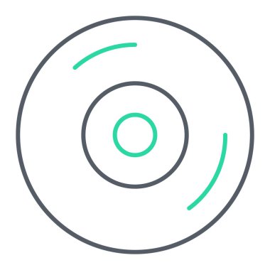 cd veya dvd simge satırı biçimi. Vinil disk sembolü. İnce hatlı çizgili doğrusal çizim. düzenlenebilir vektör