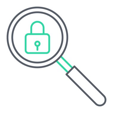 Asma kilit ikonlu büyüteç. vektör illüstrasyonu