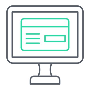 Bilgisayar monitörü simgesi. İnternet, e-ticaret ve online alışveriş. Yalnız tasarım. vektör illüstrasyonu