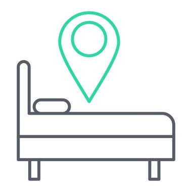 Hastane yatağı, ince çizgi ikonu, ana hat vektör işareti, beyaz üzerine izole doğrusal stil. Sembol, logo illüstrasyonu