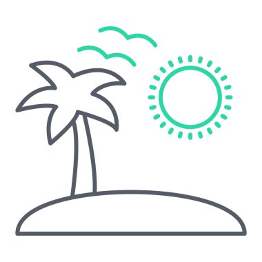 plaj ve palmiye ağacı ikonu vektör illüstrasyon grafik tasarımı