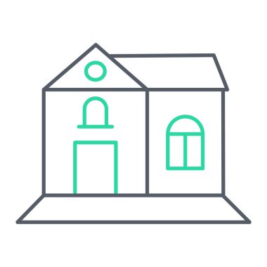 Ev binası ikonu. Depo vektörünün ana hatları ve doldurma biçimi.