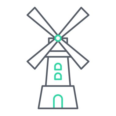 Yel değirmeni simgesi beyaz arkaplanda izole edilmiş. Geleneksel sembol vektör illüstrasyonu.