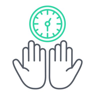 Saat simgesini taşıyan eller. Beyaz arkaplanda izole edilmiş web tasarımı için kronometre vektör sembolü