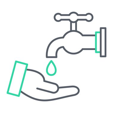 Su musluğu ikonu vektörü. El ele tutuşan musluk. izole edilmiş sınır sembolü çizimi