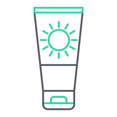 Güneş ikonu vektörü. Tahtada güneş kremi var. izole edilmiş sınır çizimi