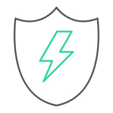 Beyaz arka planda izole edilmiş yıldırım simgesi olan kalkan. vektör illüstrasyonu