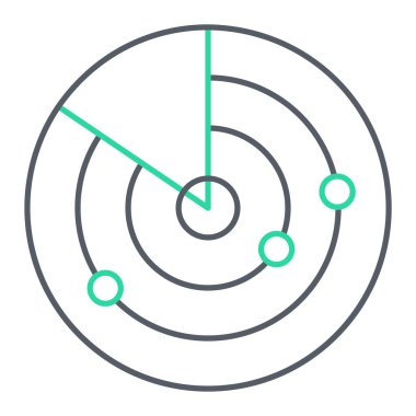 hedef simgesi. Çember dairelerdeki radar vektör çizgisi simgelerinin özet çizimi
