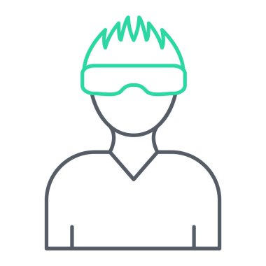 Kasklı ve maskeli bir adam. Ana hatlarıyla erkek itfaiyeci avatarı. izole edilmiş sınır sembolü çizimi