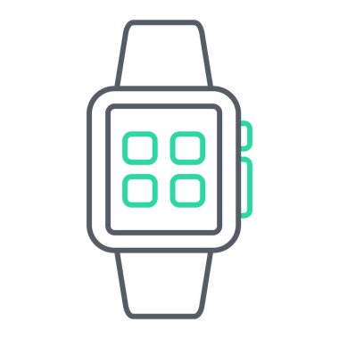 Beyaz arkaplanda saat simgesine sahip smartwatch, vektör illüstrasyonu