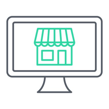 dükkan ikonu. Web için dizüstü bilgisayar vektör simgelerinin özet çizimi