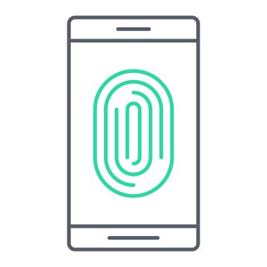 Beyaz arkaplanda parmak izi ikonu olan akıllı telefon. vektör illüstrasyonu