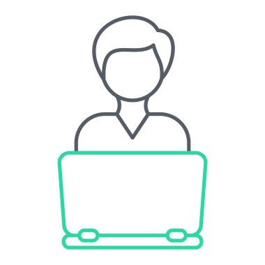 Dizüstü bilgisayarı ve akıllı telefon vektör çizimi tasarımı olan bir adam