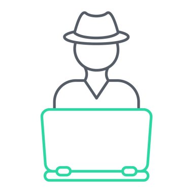 Şapkası ve dizüstü bilgisayarı olan bir bilgisayar korsanı.