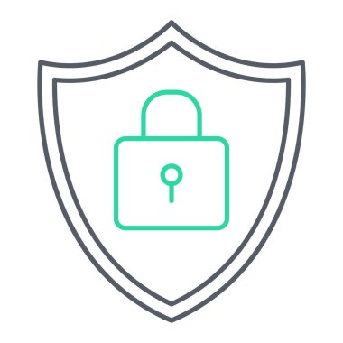 Asma kilit simgesi ile kalkan. Vektör çizim