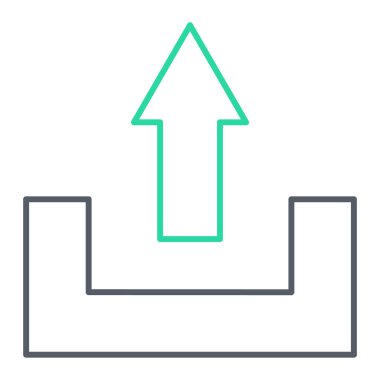 Vektör simgesi yükle. biçim düz çizim sembolü, cyan rengi, açık gri arkaplan.