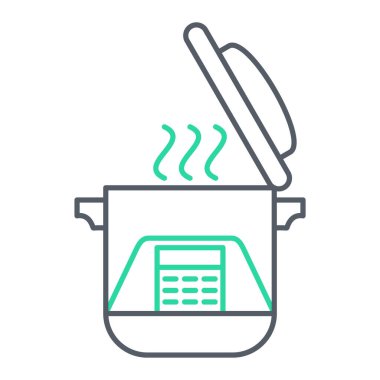 Mutfak gereçleri simgesi. Ağ için çorba kabı vektör simgelerinin özet çizimi