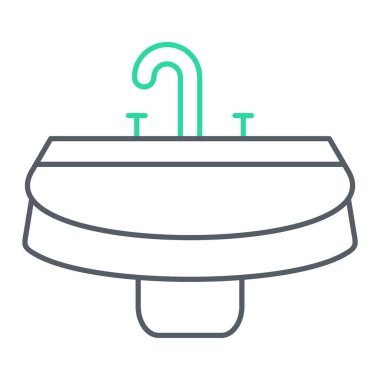 Beyaz arkaplanda izole edilmiş küvet ikonu vektörü, su şeffaf işareti, çizgi ve çizgi elementleri doğrusal biçiminde