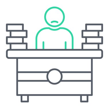 At arabası çizgisi simgesi olan adam, konsept çizimi, dış hat sembolü, vektör işareti, doğrusal semboller.