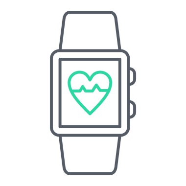 Kalp atış çizgisi simgesine sahip akıllı twatch, ana hatlı vektör çizimi, doğrusal biçim, 10 PS