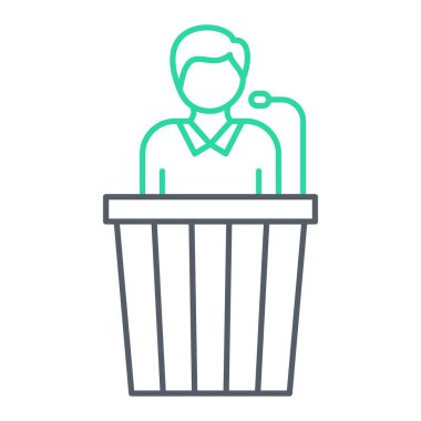 Çöp kutusu simgesi olan adam, konsept illüstrasyon, taslak sembol, vektör işareti, lineer mavi piktogram izole