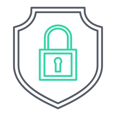 Asma kilit simgesi ile kalkan. Vektör çizim