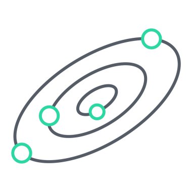 Tek renkli gri tonlu uzay simgesi. (boşluk simgesi) Beyaz izole edilmiş arka planda uydu vektör çizimi. gezegen iş konsepti.