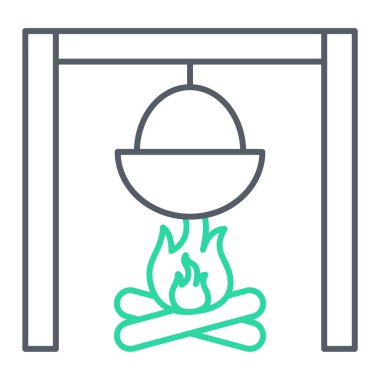 Kamp vektör simgesi. İçinde pasta ve ipin taslağı var. düzenlenebilir vuruş