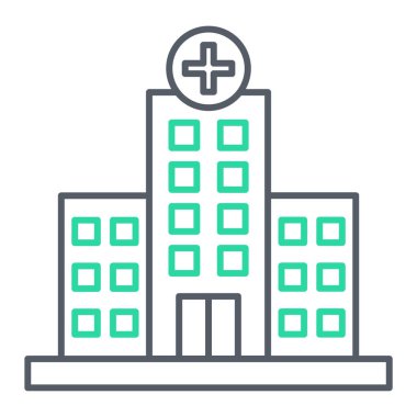 Hastane binası ikonu. Web için basit tıbbi klinik vektör simgeleri çizimi