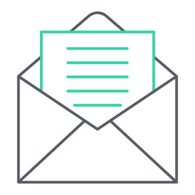 Zarf simgesi vektörü beyaz arkaplanda izole edildi, ileti şeffaf işareti, çizgi ve vuruş ögeleri ana hat biçiminde