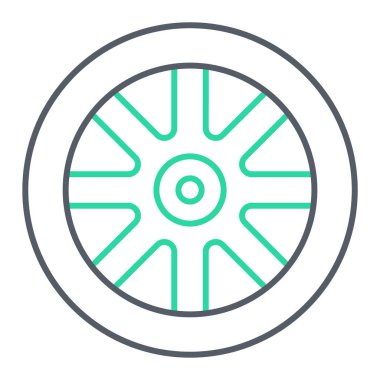 Tekerlek simgesi beyaz arkaplanda izole edilmiş. araba sembolü çizimi.